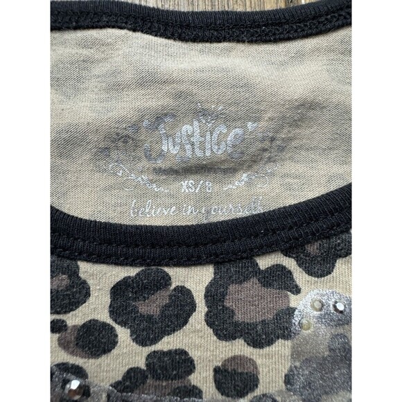 Justice Long Sleeve Cheetah Rhinestone Chain Ruffle Dress Girl's XS (8) GUC 2010 - Picture 3 of 4